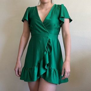 Francesca’s Trixxi Satin Wrap Mini Green Dress